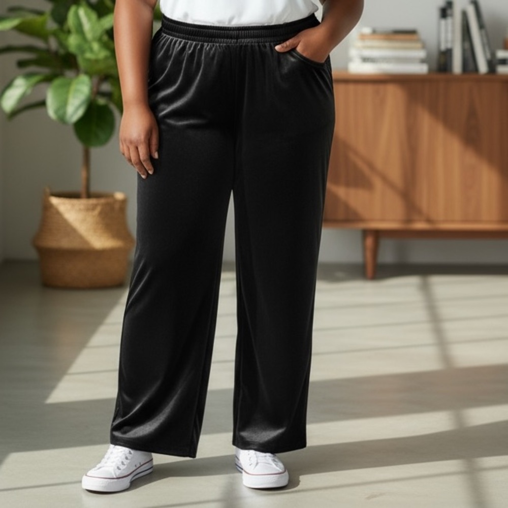 315. Alfred Dunner Time Square Black Velour Elastic Waist Pull On Pants. Size 18